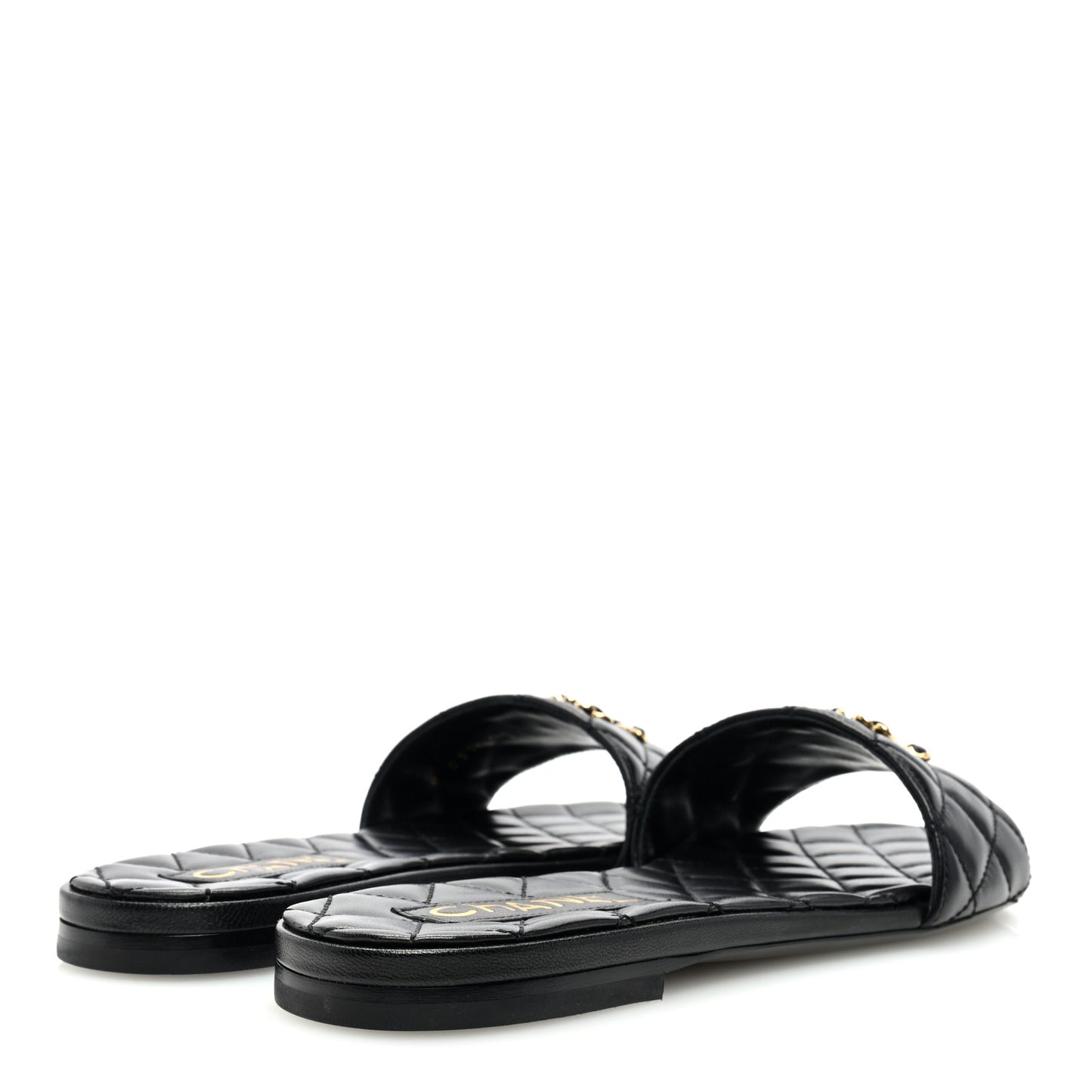 Shiny Goatskin Quilted CC Mules Sandals 39 Black
