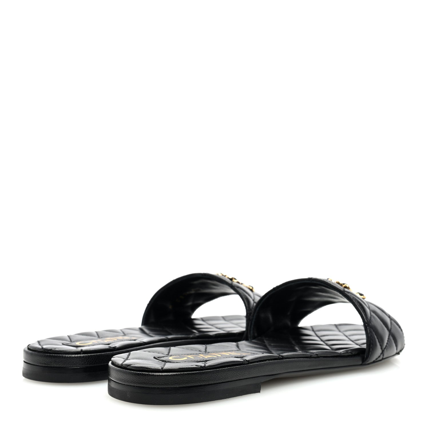 Chanel Shiny Goatskin Quilted CC Mules Sandals 39 Black 4 of 8