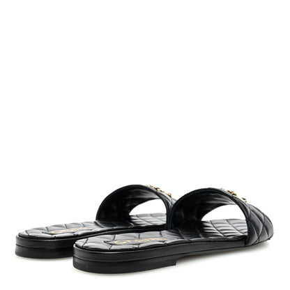 Chanel Shiny Goatskin Quilted CC Mules Sandals 39 Black 4 of 8