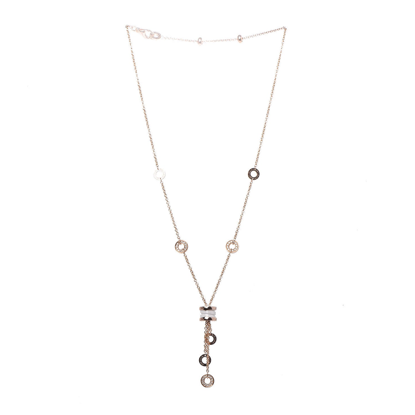 18K Rose Gold Diamond White Ceramic B.Zero1 Necklace