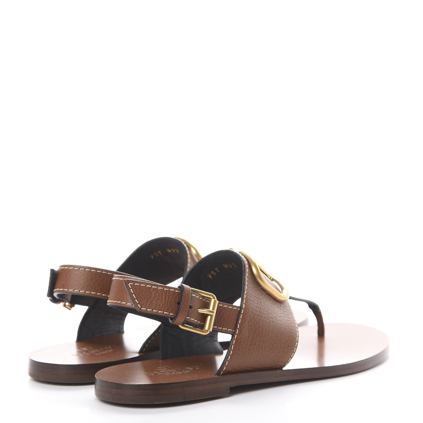Grainy Cowhide Vlogo Slingback Flat Thong Sandals 37 Cuoio
