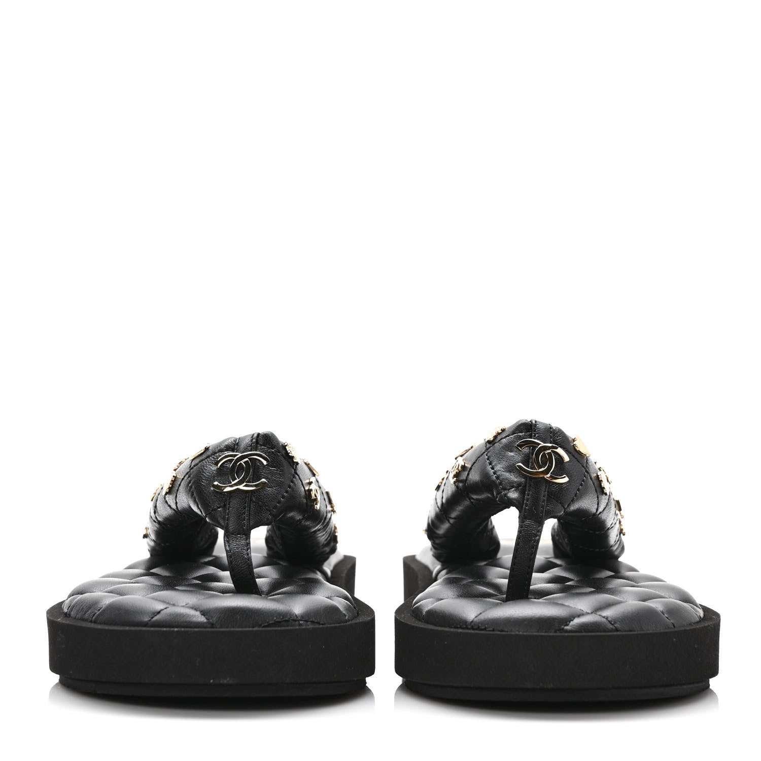 Chanel Lambskin Quilted Padded Charms Thong Sandals 37 Black 2 of 7
