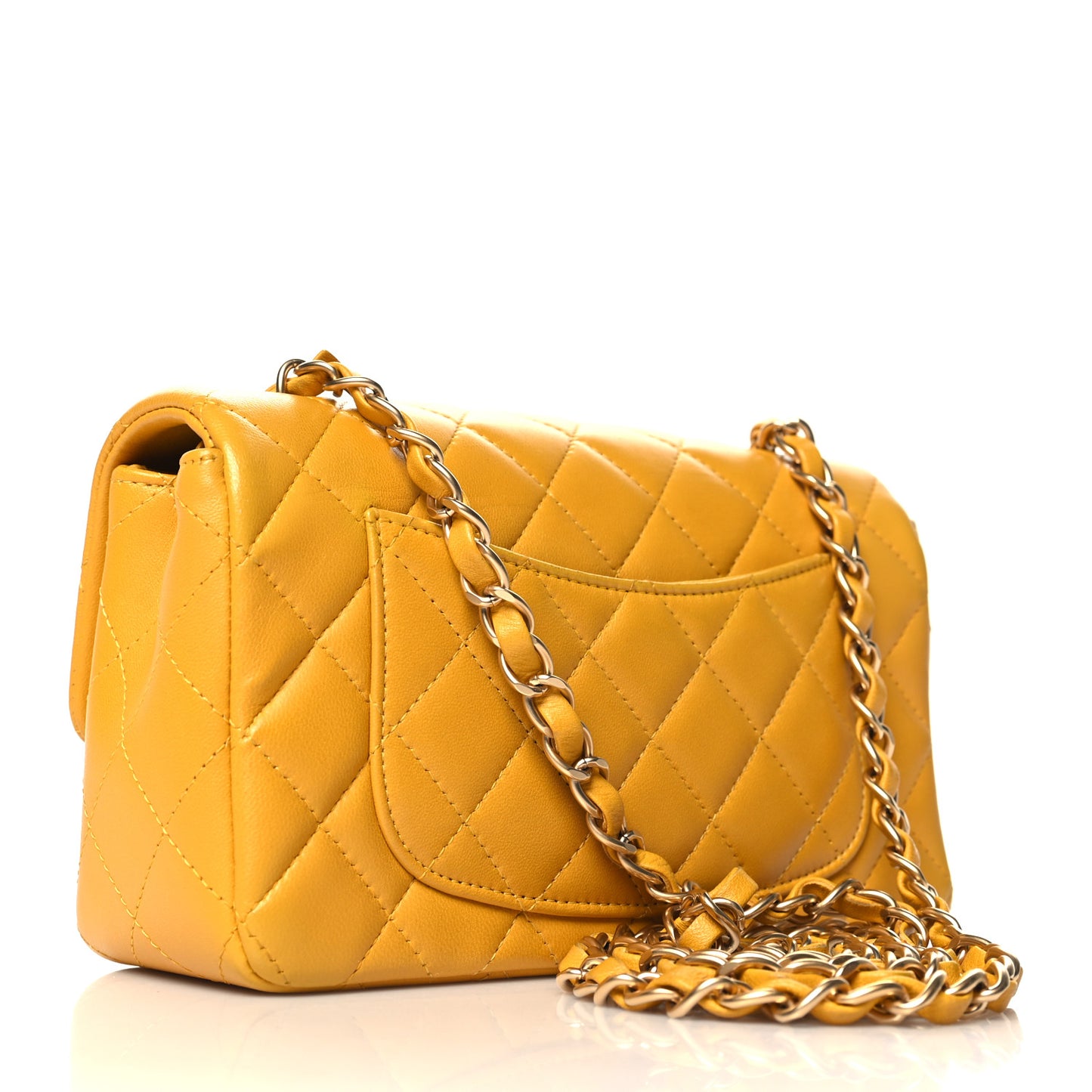 Lambskin Quilted Mini Rectangular Flap Yellow