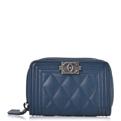 Chanel Caviar Quilted Boy Zip Around Coin Purse Wallet Dark Blue 1 of 8