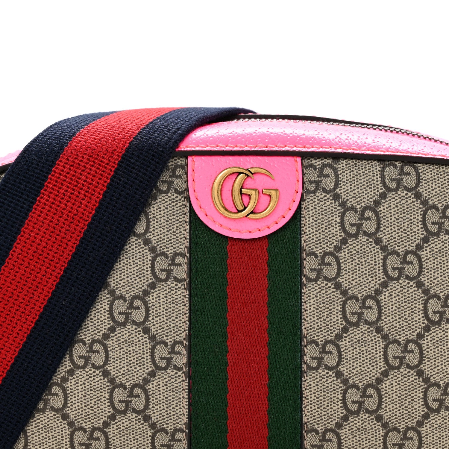 Gucci GG Supreme Monogram Textured Dollar Calfskin Web Ophidia Small Crossbody Bag Beige Ebony Fuchsia 8 of 10