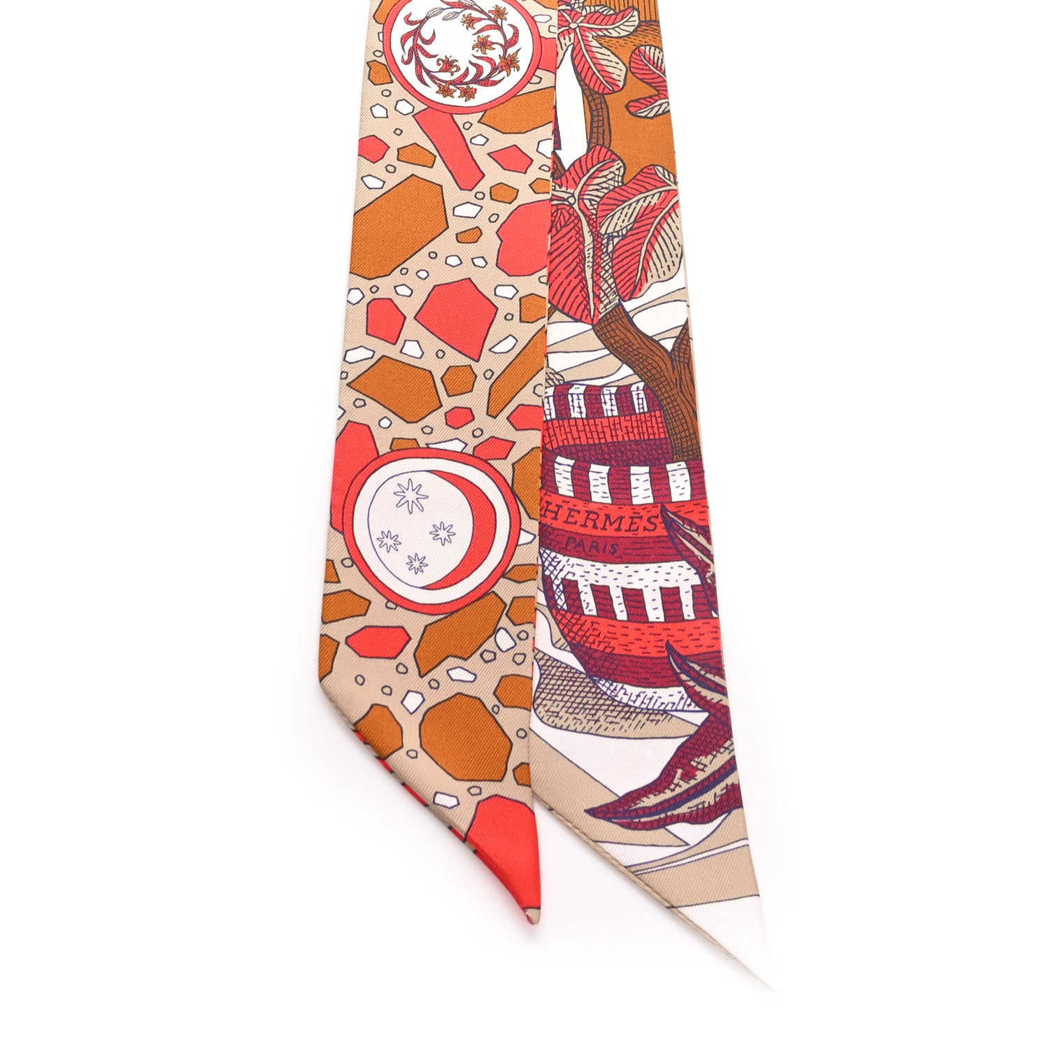 Hermes Silk La Danse Des Amazones Twilly Beige Corail Brun 2 of 4
