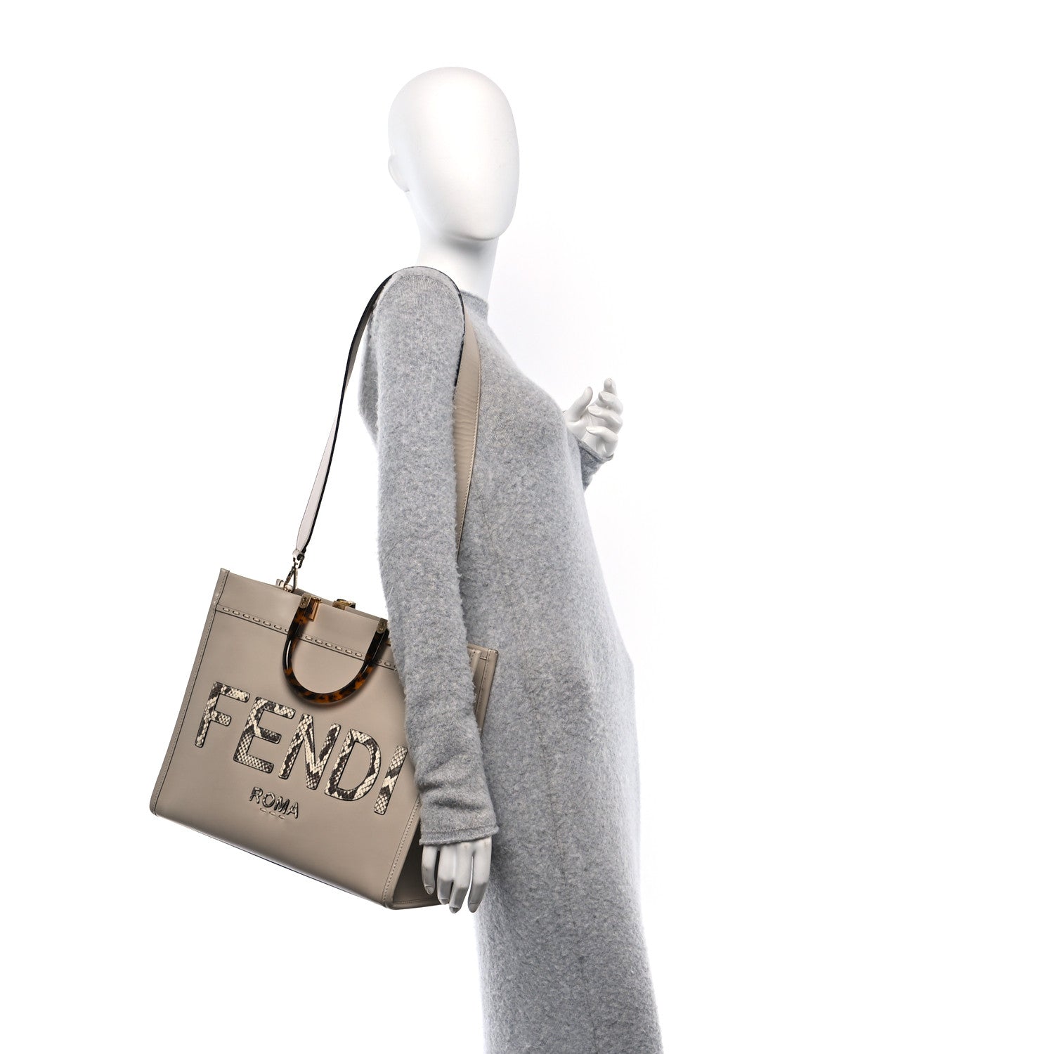 Fendi Vitello King Plexiglass Elaphe Python Print Logo Medium Fendi Sunshine Shopper Tote Nuvola Daisy Roccia 2 of 13