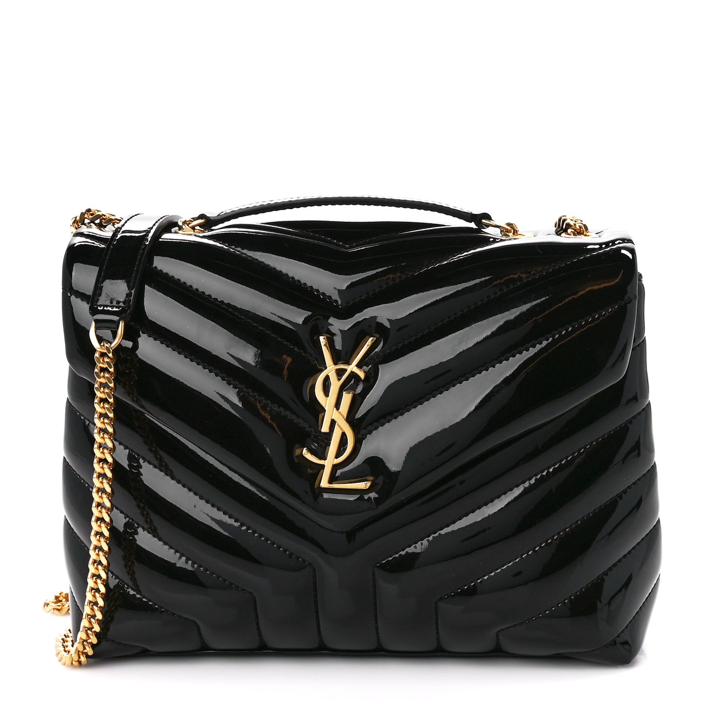 Patent Y Quilted Monogram Small Loulou Chain Satchel Black