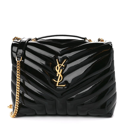 Saint Laurent Patent Y Quilted Monogram Small Loulou Chain Satchel Black 1 of 10
