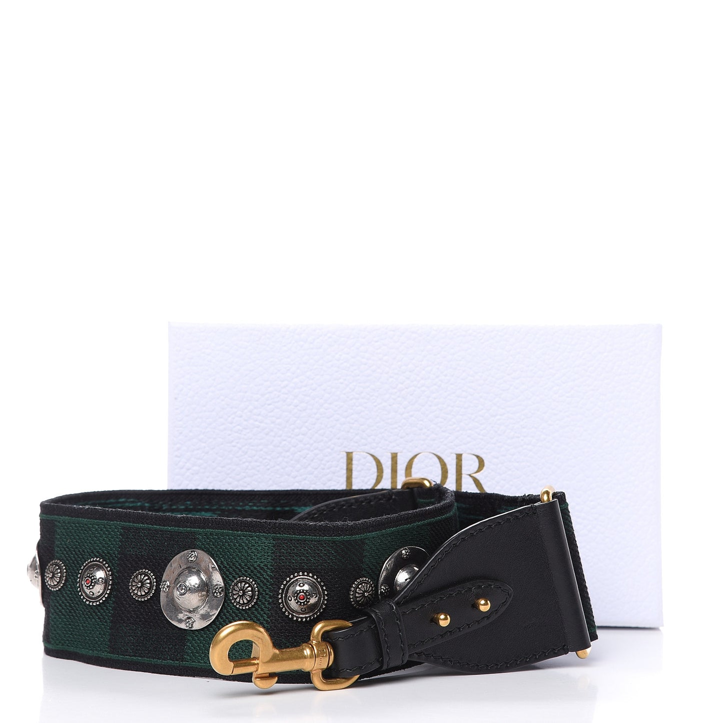 Canvas Embroidered Studded Checkered Shoulder Strap Green