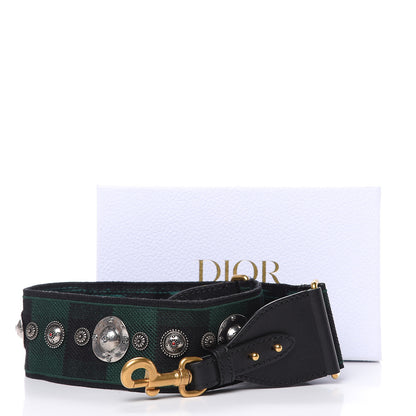 Christian Dior Canvas Embroidered Studded Checkered Shoulder Strap Green 5 of 5