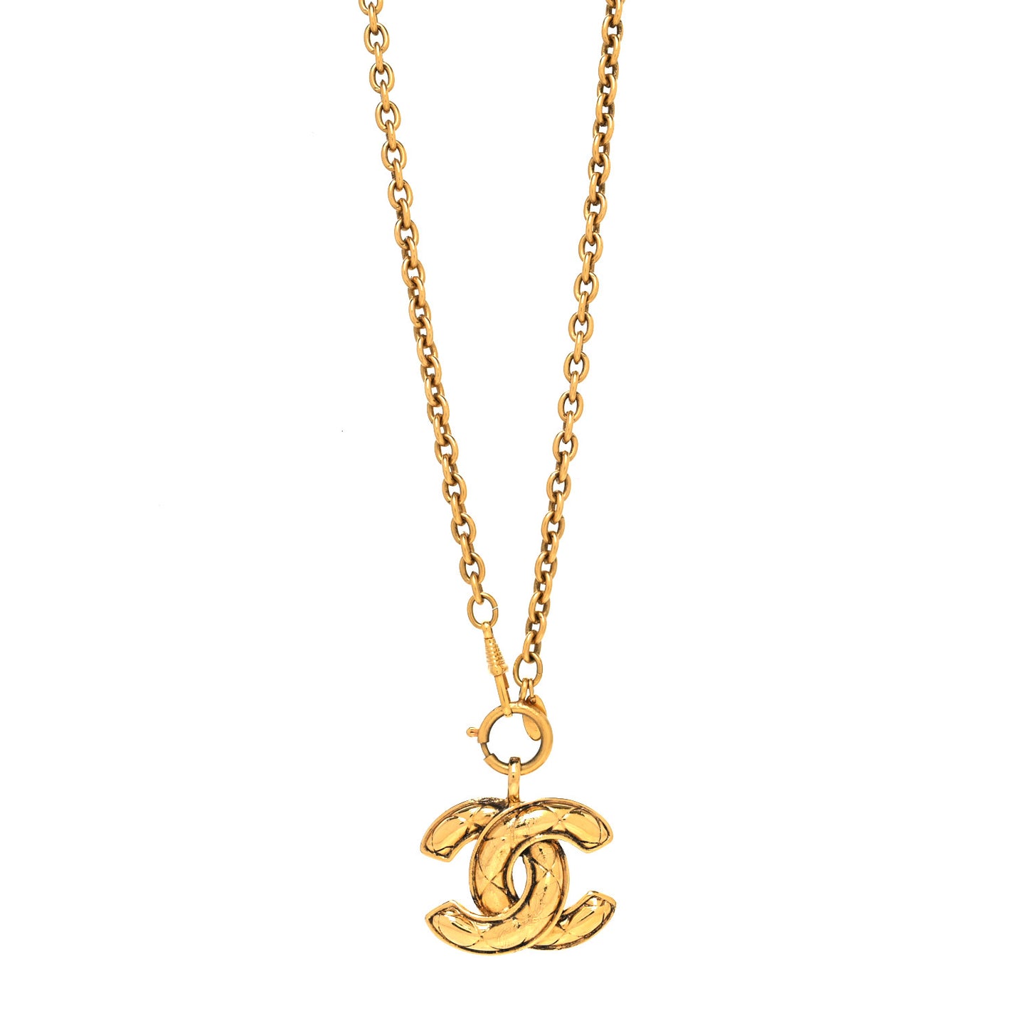 Metal Quilted CC Long Necklace Gold