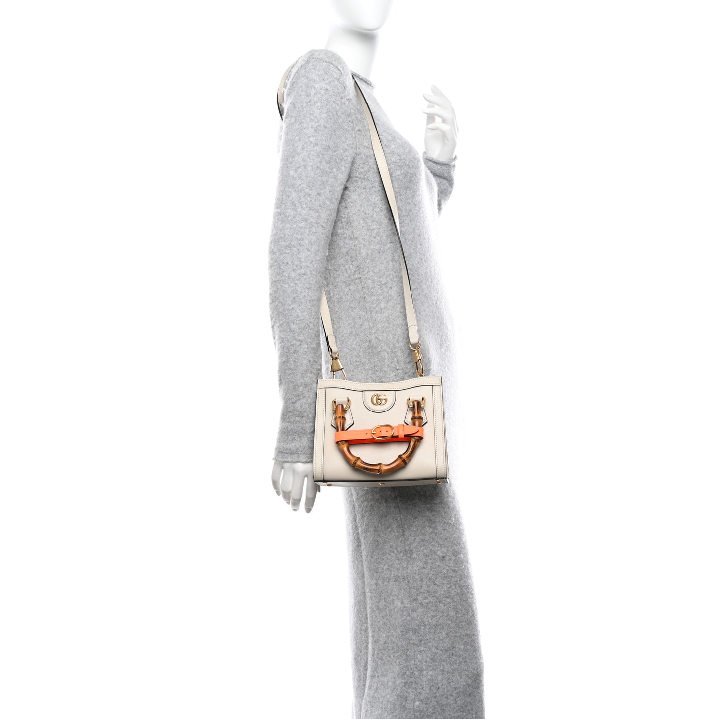 Wonka Grain Calfskin Mini Diana Tote Bag Mystic White Orange Fluo