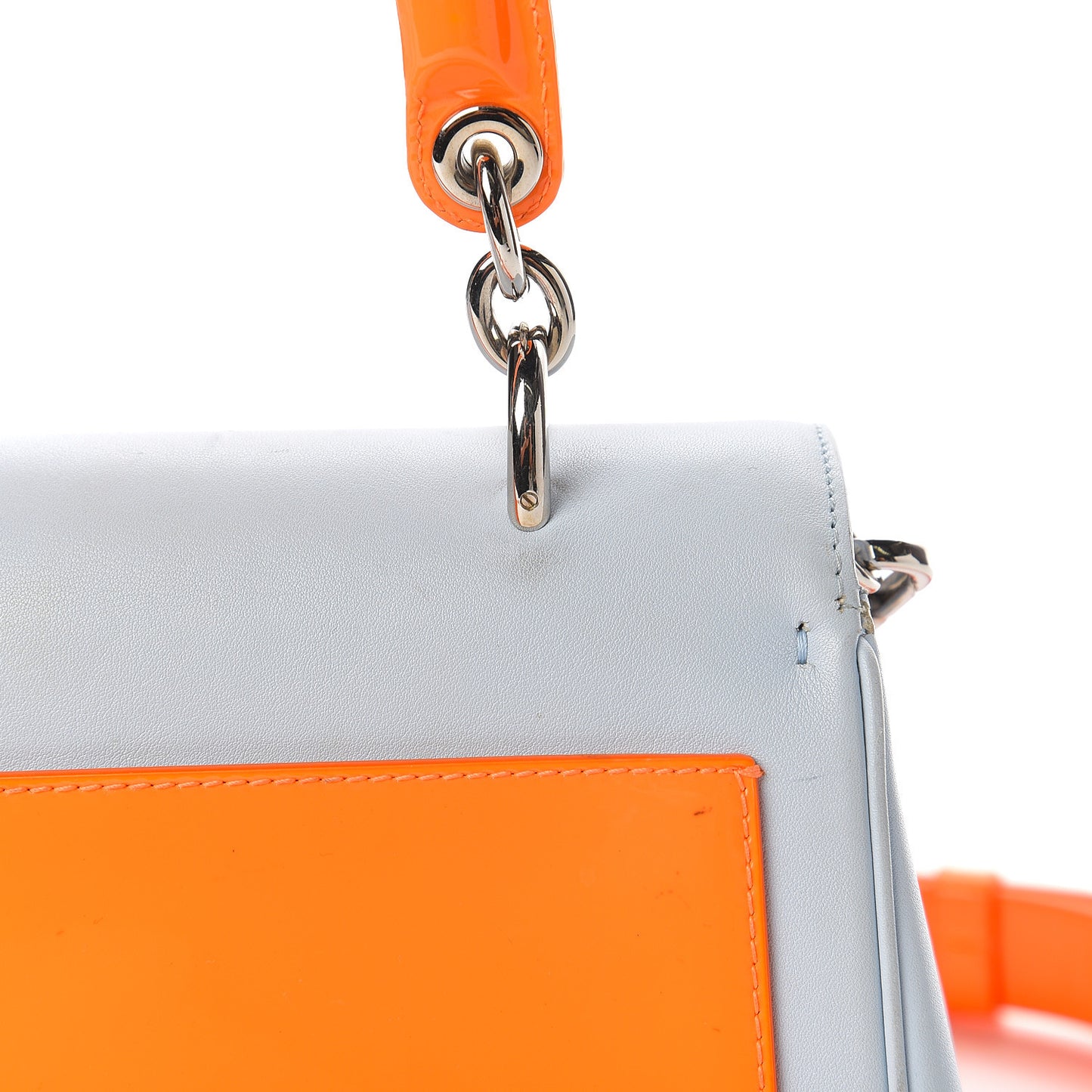 Patent Smooth Calfskin Mini Be Dior Flap Orange Light Blue