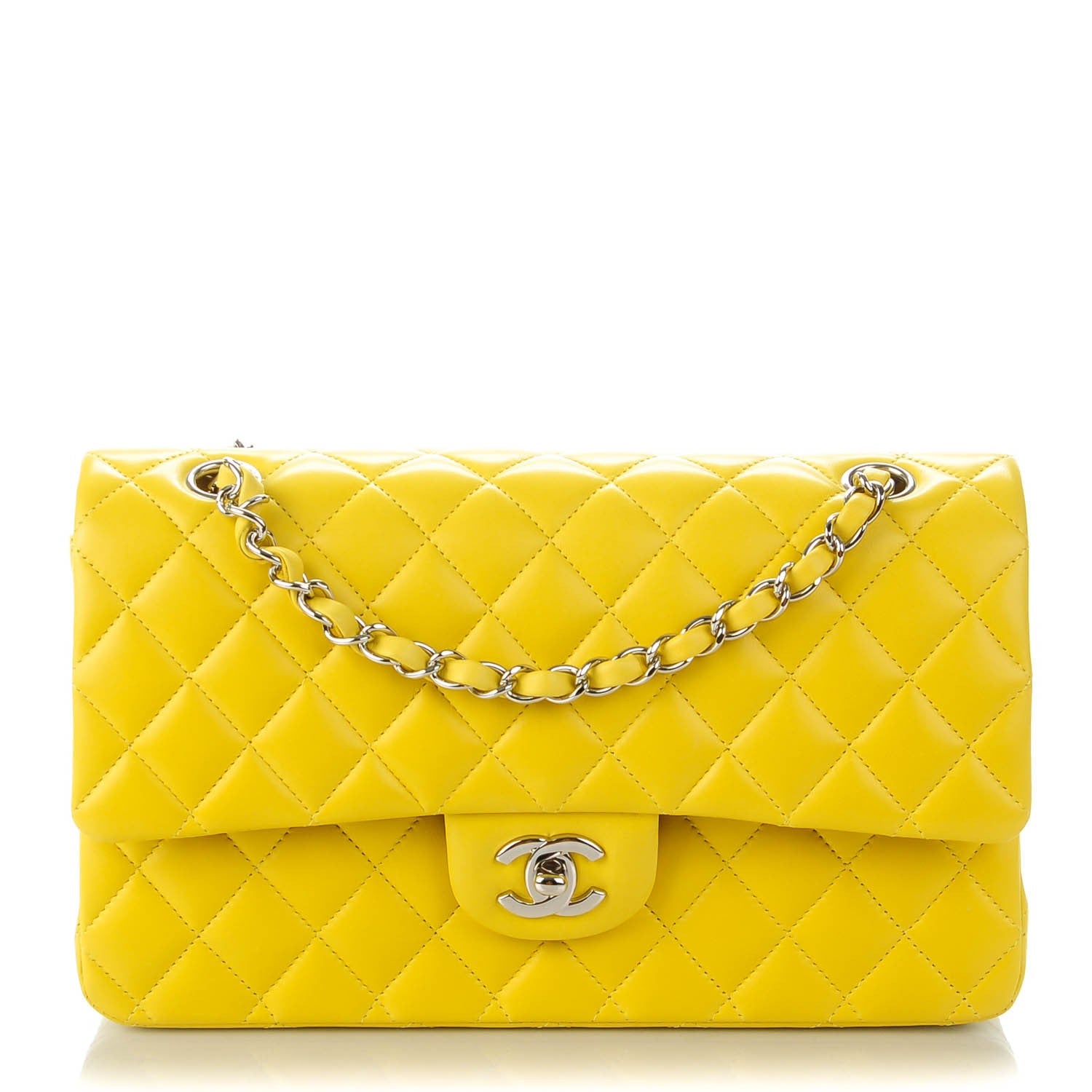 Chanel Lambskin Quilted Medium Double Flap Yellow 1 of 8