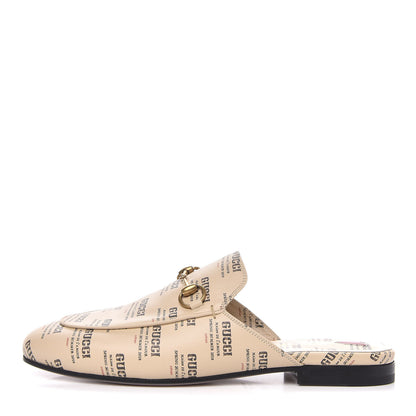 Gucci Calfskin Stamp Print Womens Princetown Slippers 37 Soy Black 1 of 9