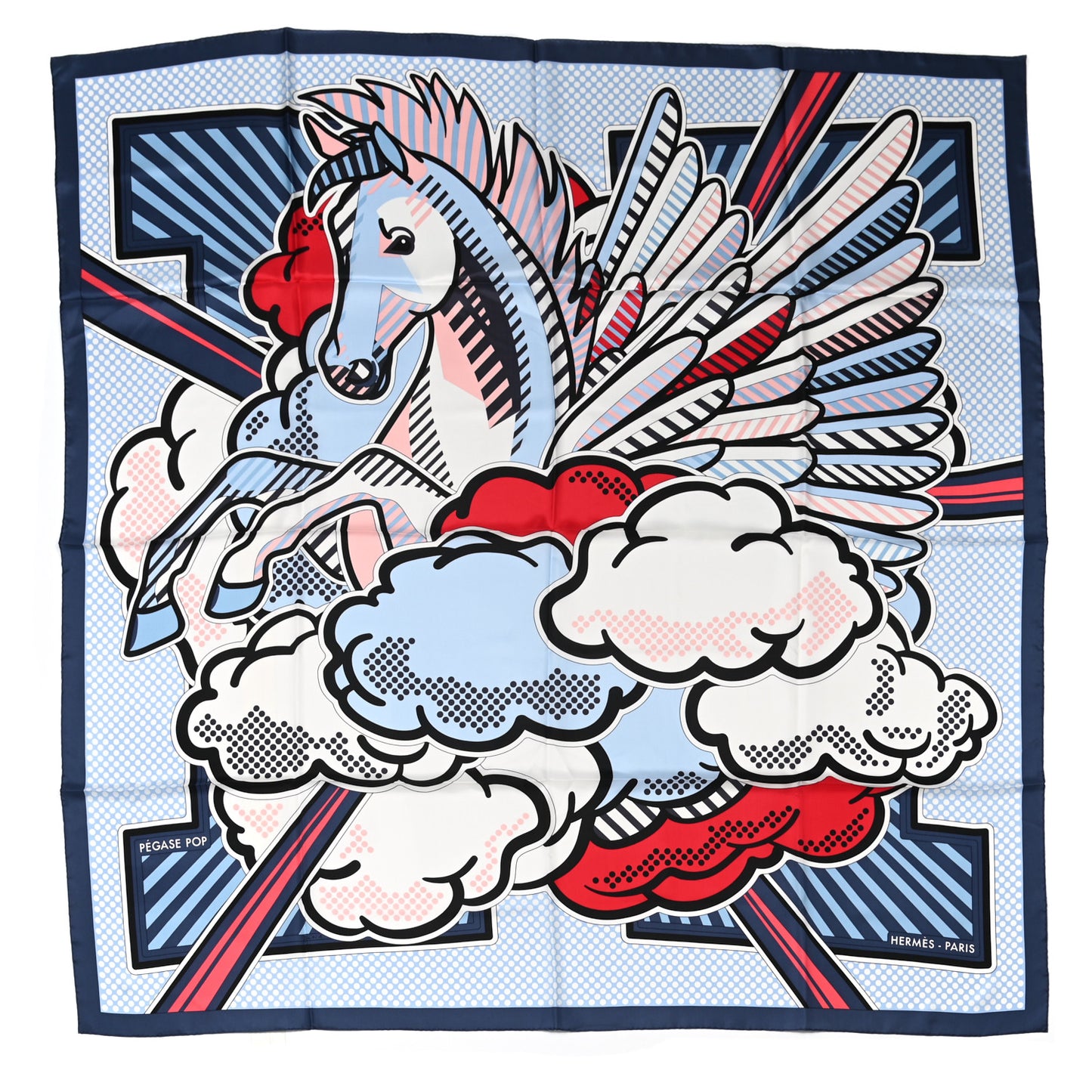 Silk Pegase Pop Scarf 140 Bleu Jean Ciel Rouge