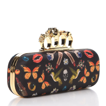 Alexander McQueen Silk Obsession Print Skull Knuckle Box Clutch Black 2 of 5