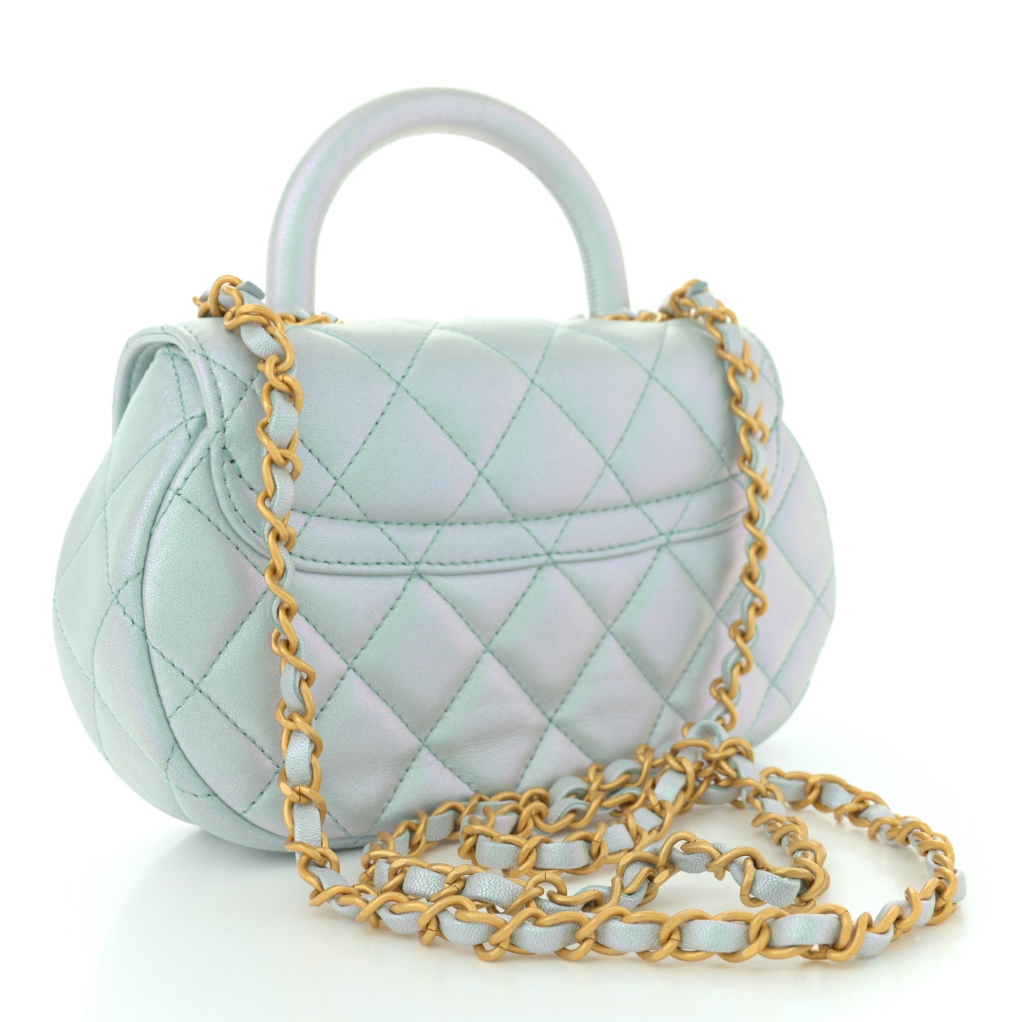 Iridescent Lambskin Quilted Baywatch Top Handle Flap Light Blue