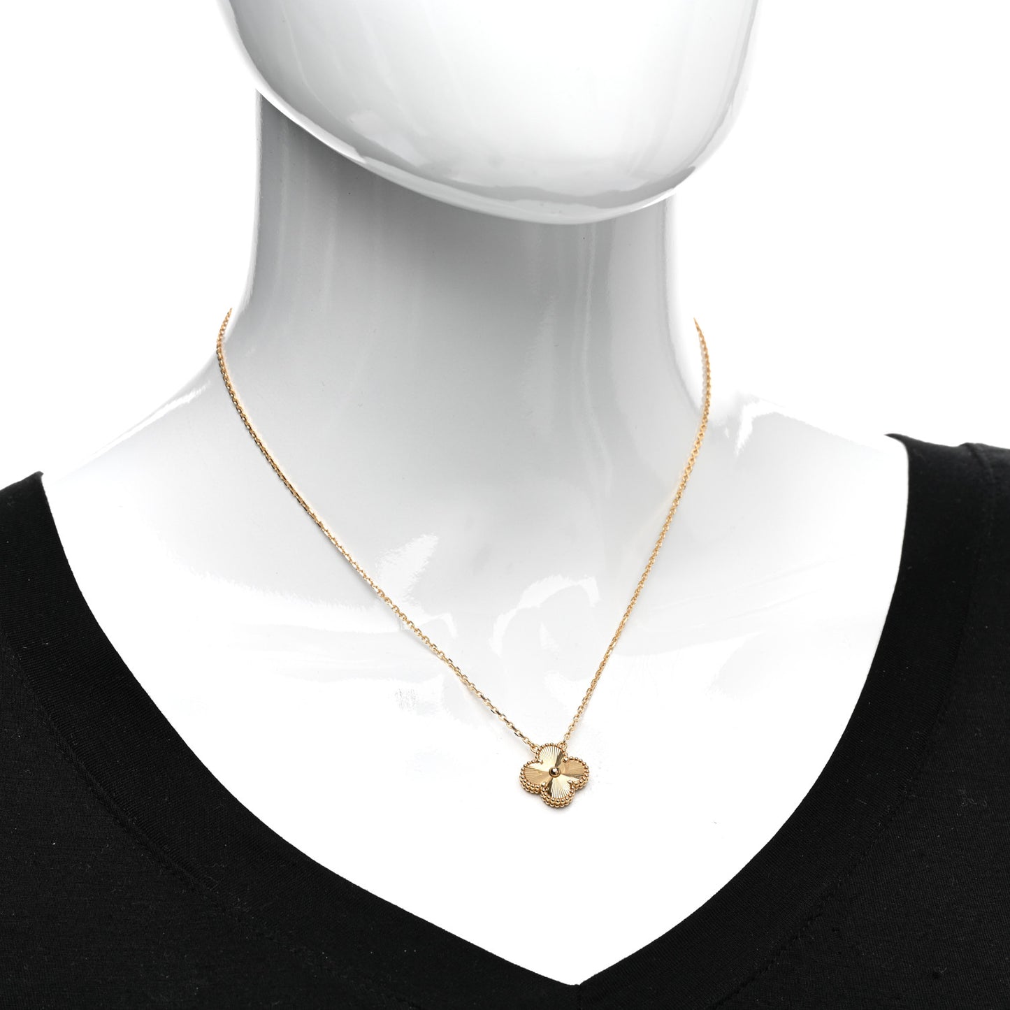 18K Yellow Gold Guilloche Vintage Alhambra Pendant Necklace
