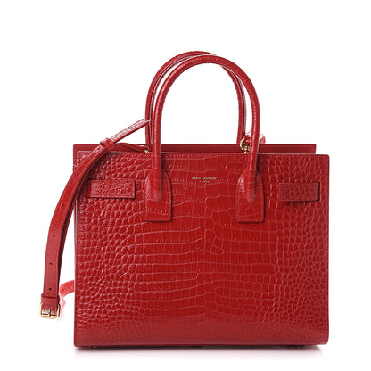 Saint Laurent Calfskin Crocodile Embossed Baby Sac De Jour Red 1 of 8