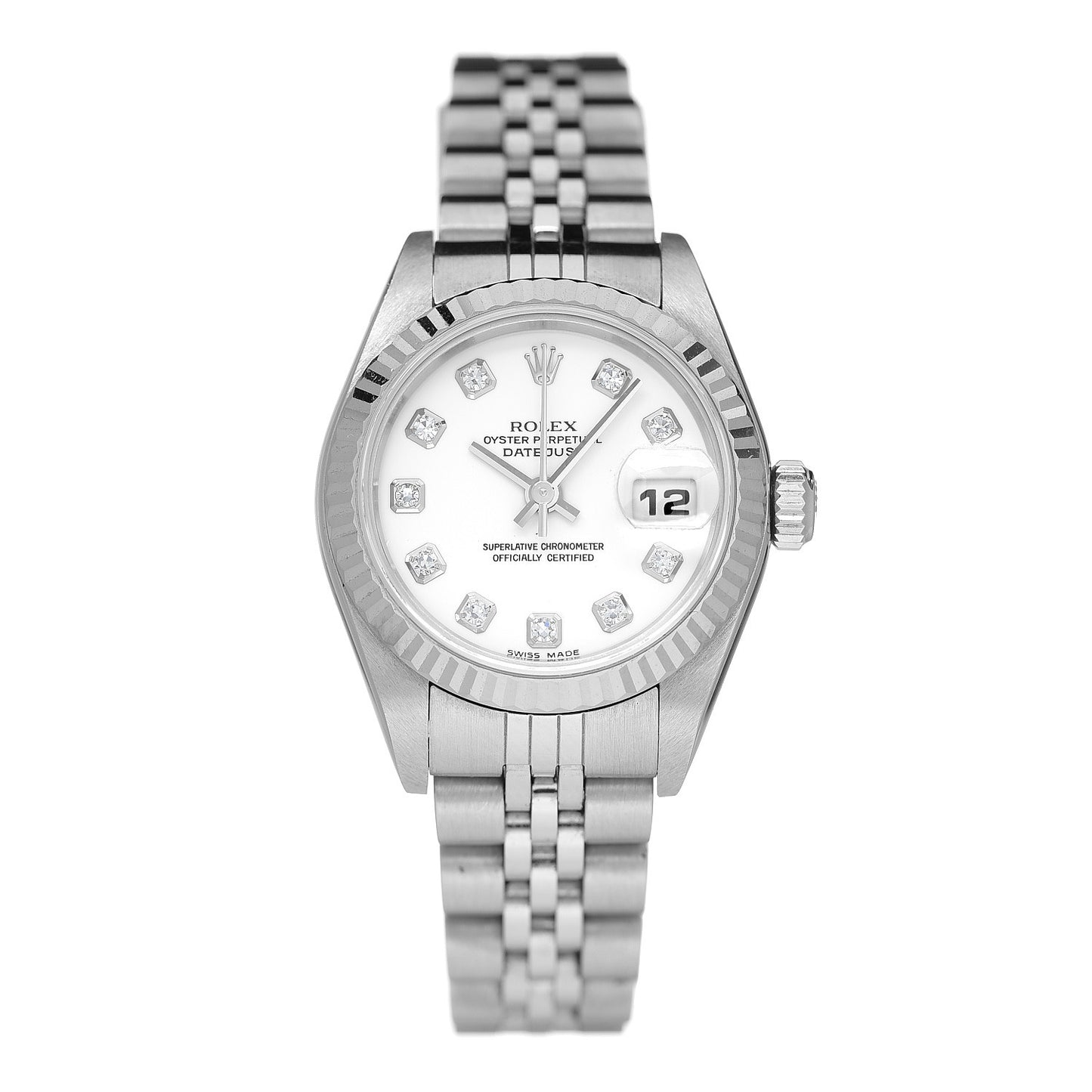 Stainless Steel 18K White Gold Diamond 26mm Oyster Perpetual Datejust Watch White 79174