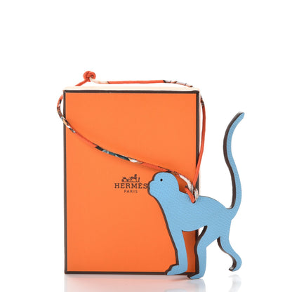 Hermes Togo Epsom Petit H Monkey Bag Charm Bleu Paradis Sanguine 4 of 4