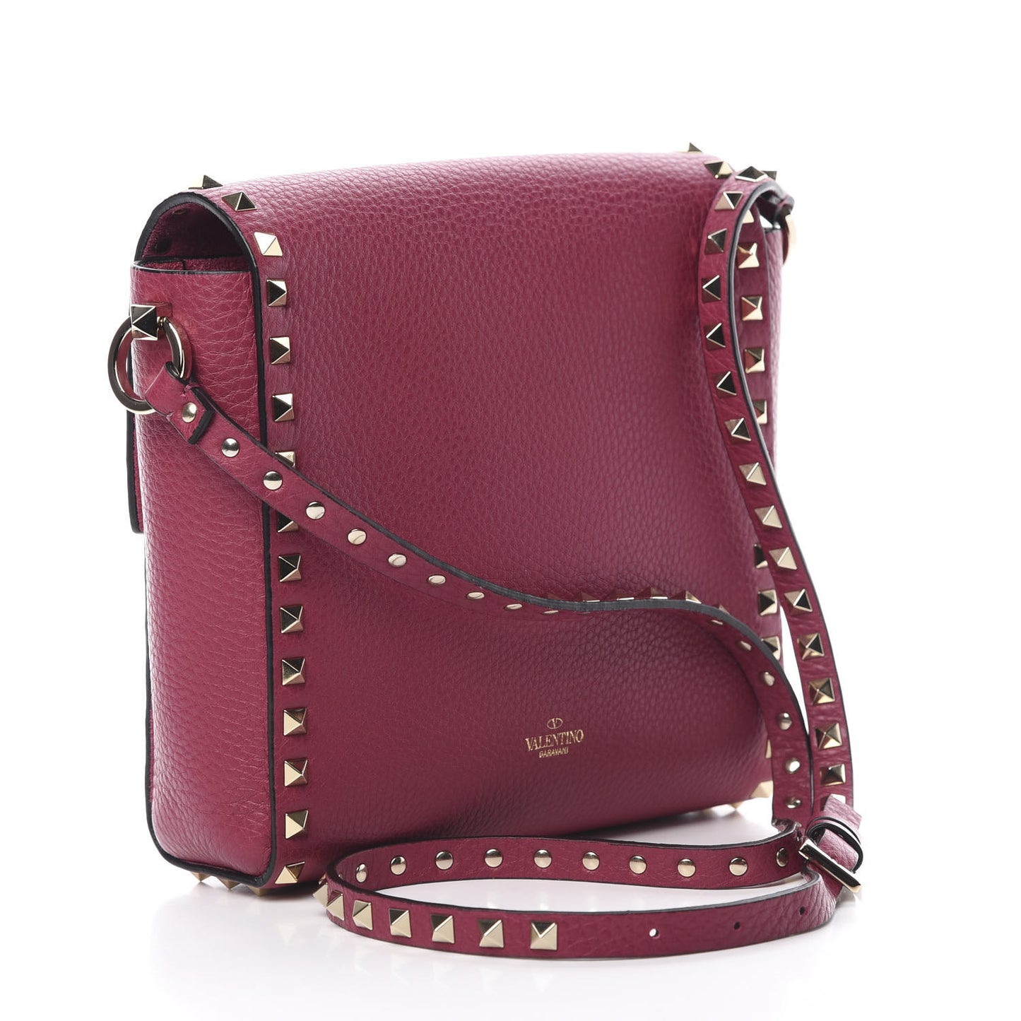 Pebbled Calfskin Rockstud Flip Lock Flap Messenger Raspberry