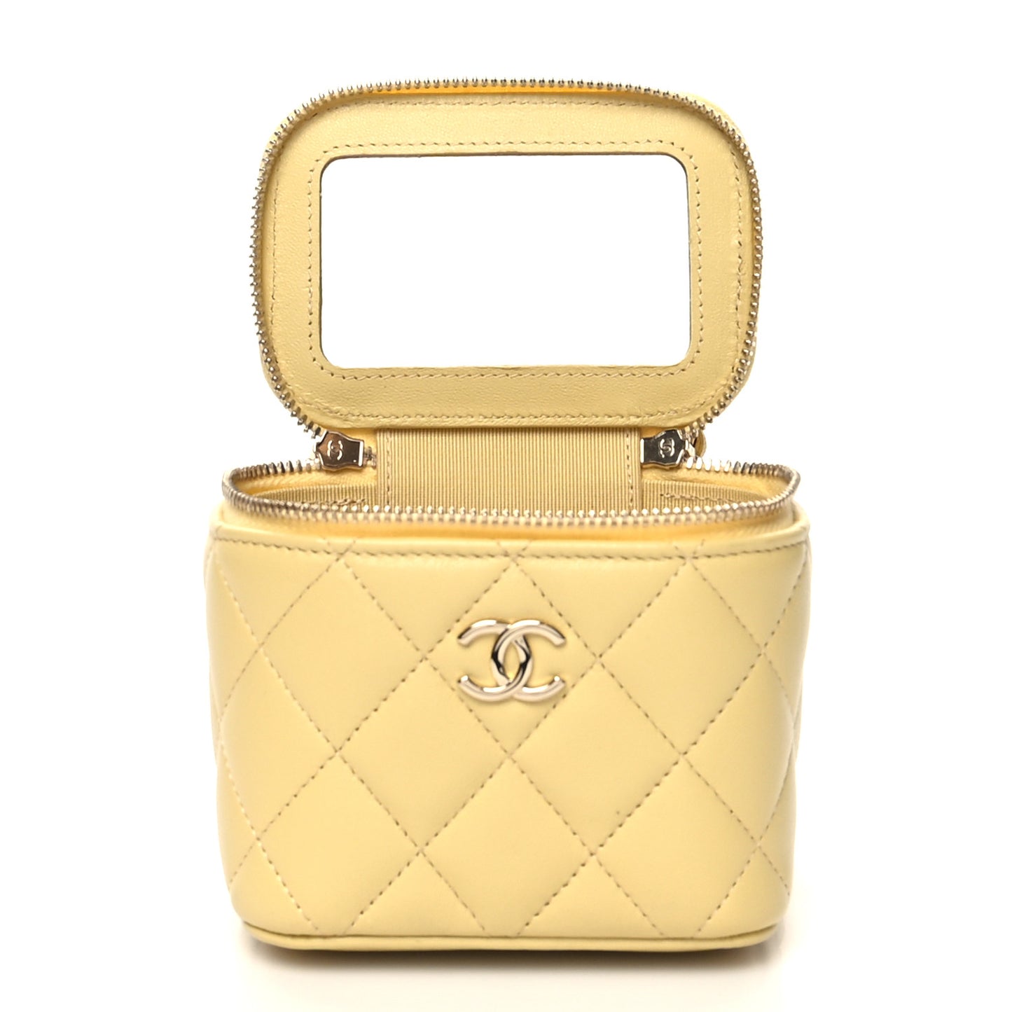 Lambskin Quilted Top Handle Mini Vanity Case With Chain Yellow