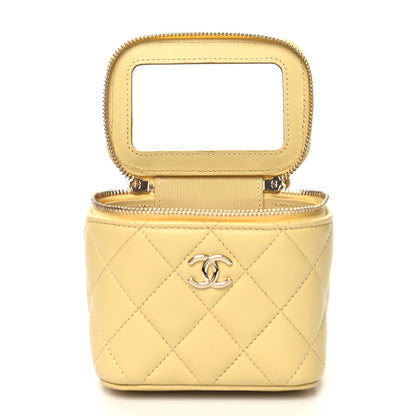 Chanel Lambskin Quilted Top Handle Mini Vanity Case With Chain Yellow 8 of 12