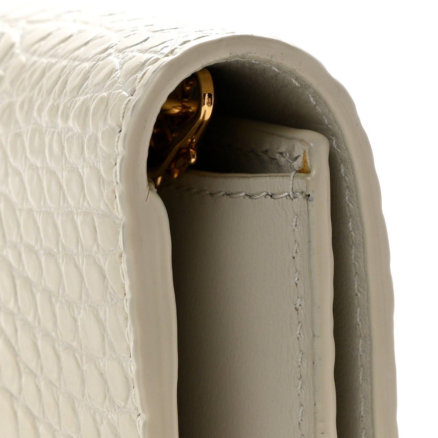 Calfskin Crocodile Embossed Monogram Uptown Chain Wallet Crema Soft