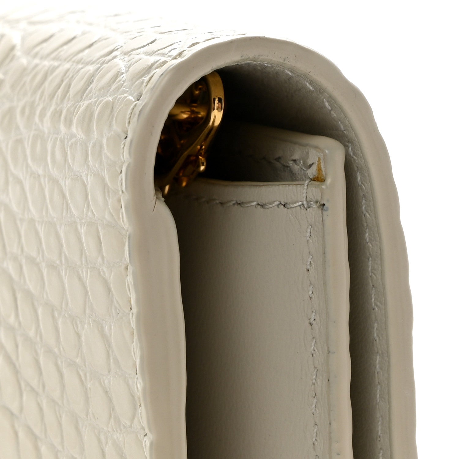 Saint Laurent Calfskin Crocodile Embossed Monogram Uptown Chain Wallet Crema Soft 13 of 14