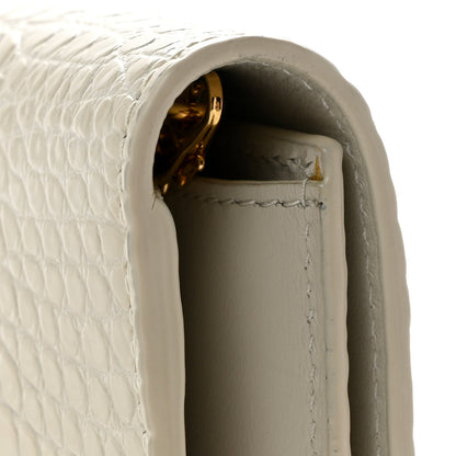 Saint Laurent Calfskin Crocodile Embossed Monogram Uptown Chain Wallet Crema Soft 13 of 14
