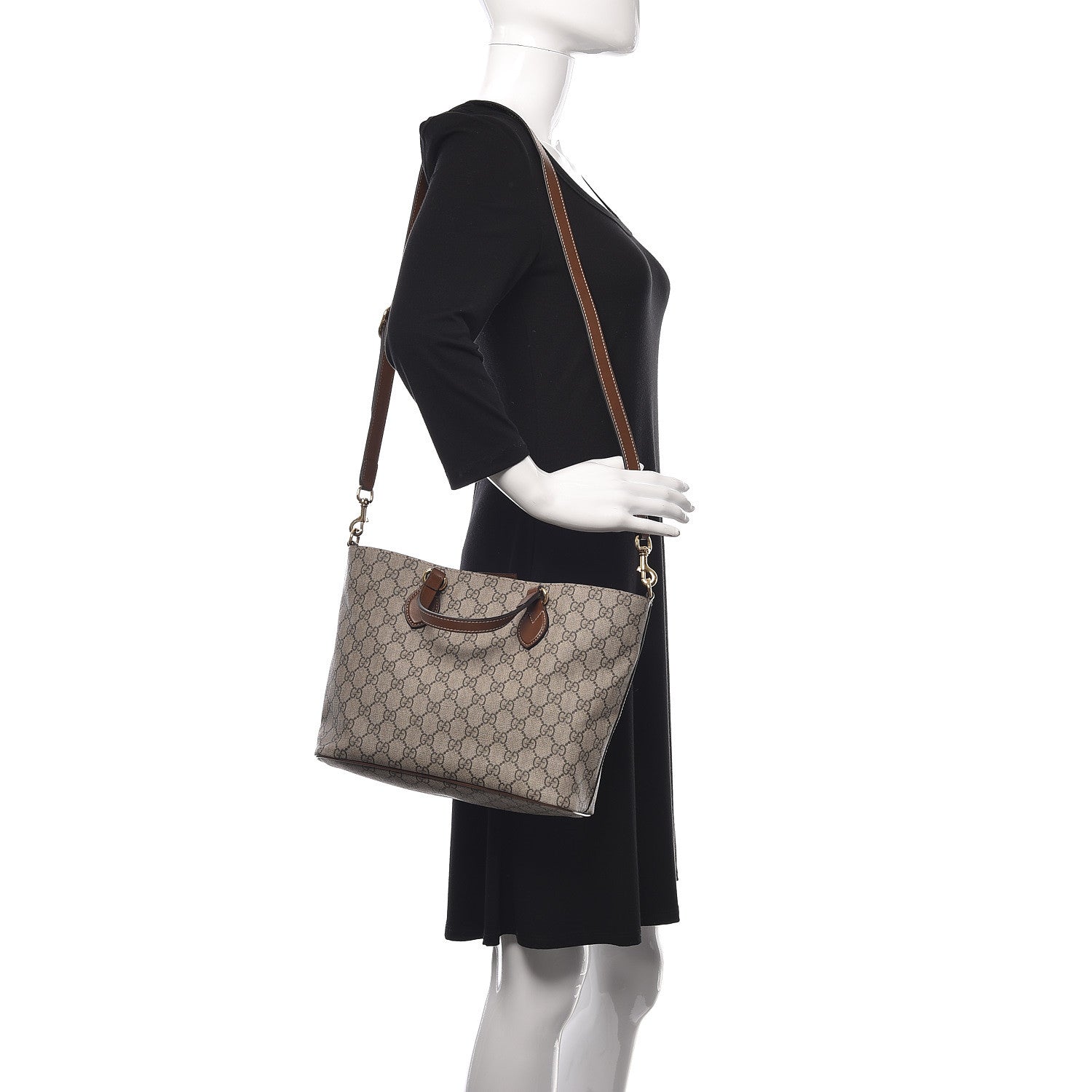 Gucci Soft GG Supreme Monogram Small Crossbody Tote Beige Cuir 2 of 7