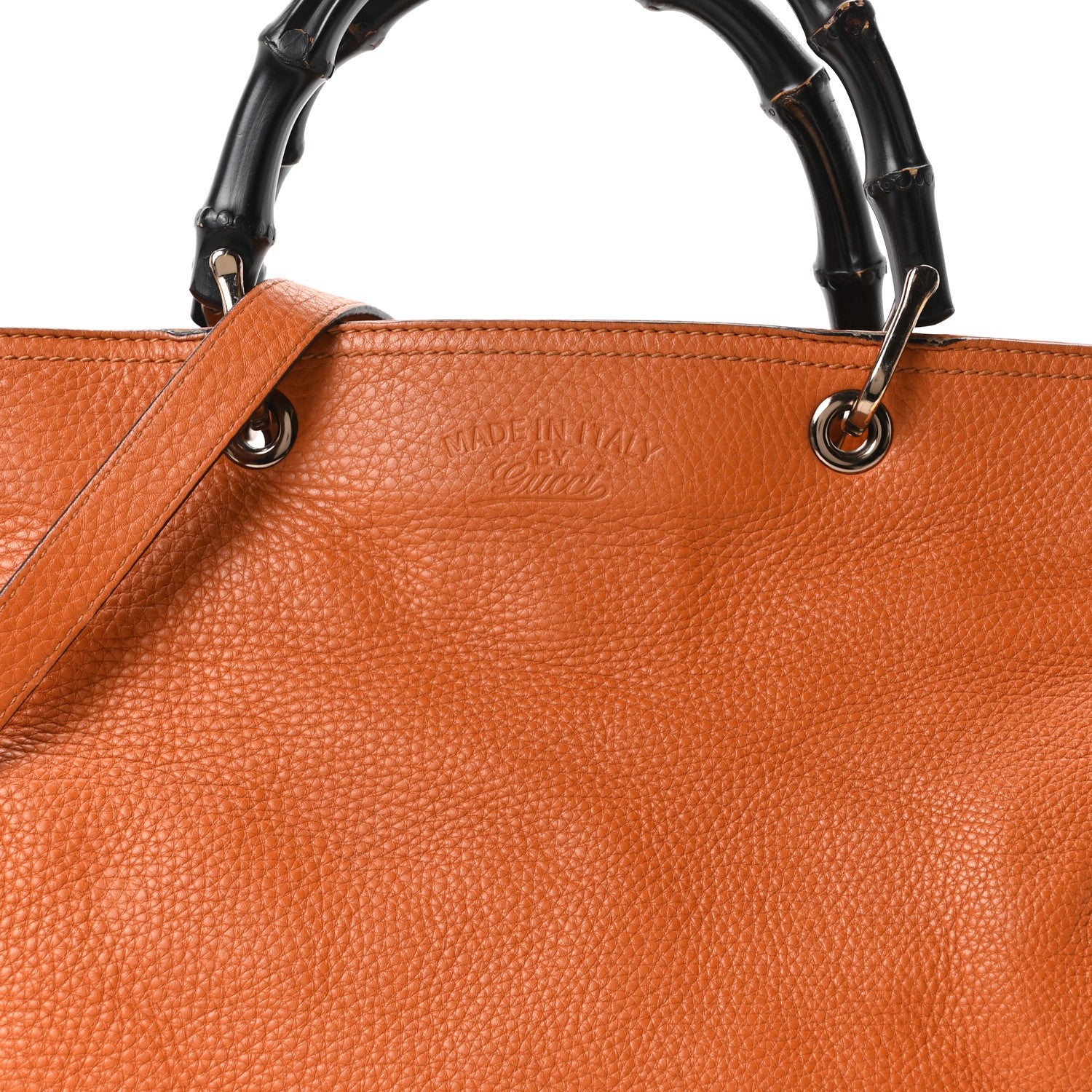 Gucci Cellarius Calfskin Large Bamboo Shopper Tote Orange 8 of 10