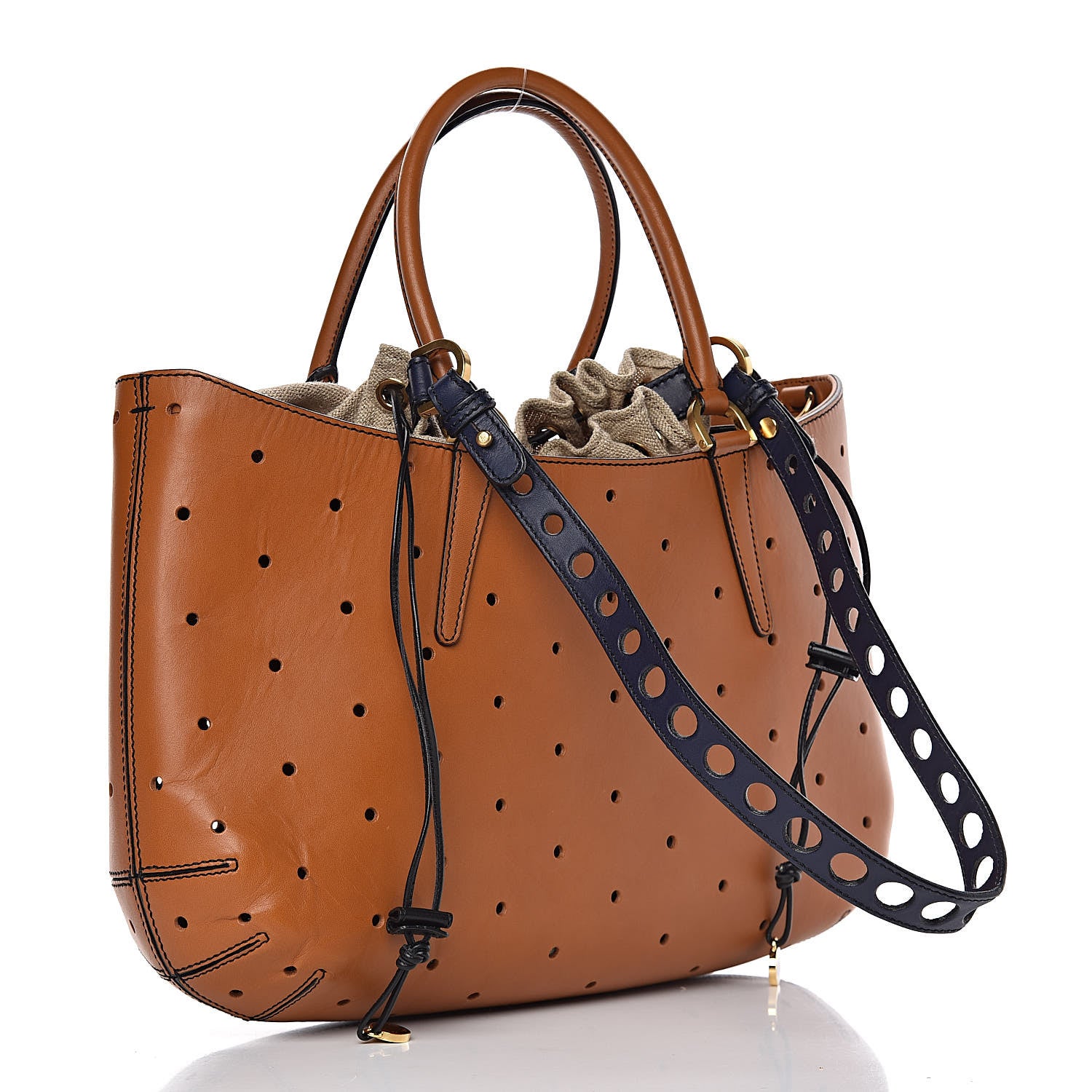 Fendi Calfskin Linen Perforated Medium B Fab Tote Miel Grezzo 5 of 16