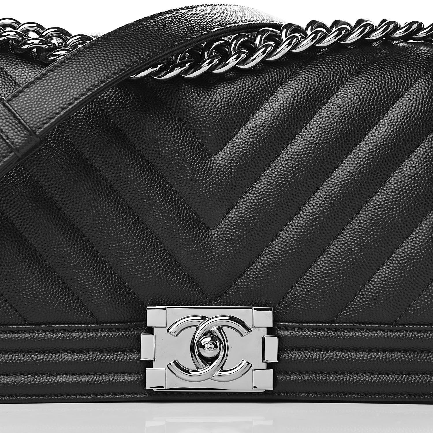 Chanel Caviar Chevron Quilted Medium Boy Flap Black 10 of 10