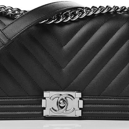 Chanel Caviar Chevron Quilted Medium Boy Flap Black 10 of 10