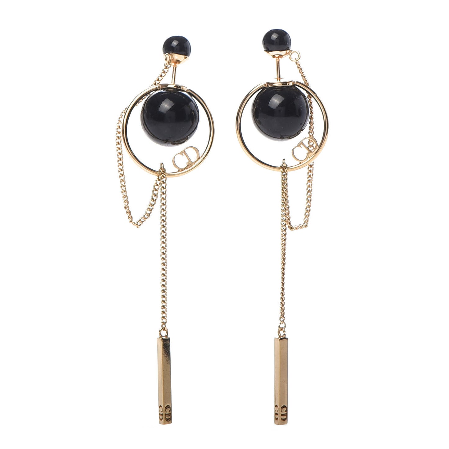 Pearl Tribales Dangle Chain Earrings Black Gold
