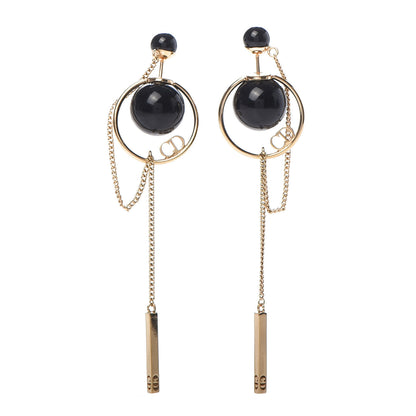Christian Dior Pearl Tribales Dangle Chain Earrings Black Gold 1 of 4