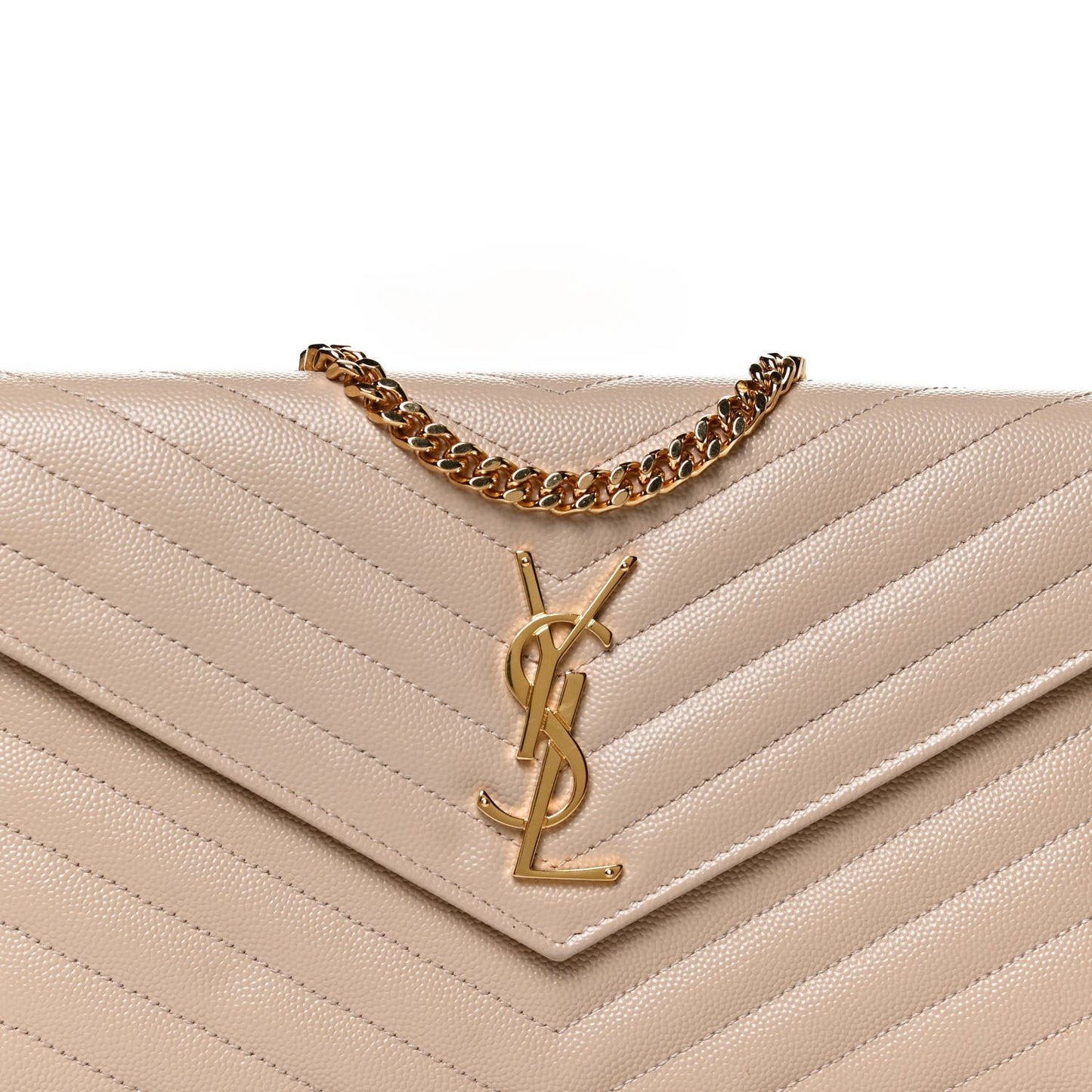 Grain De Poudre Matelasse Chevron Monogram Chain Wallet Nude Powder