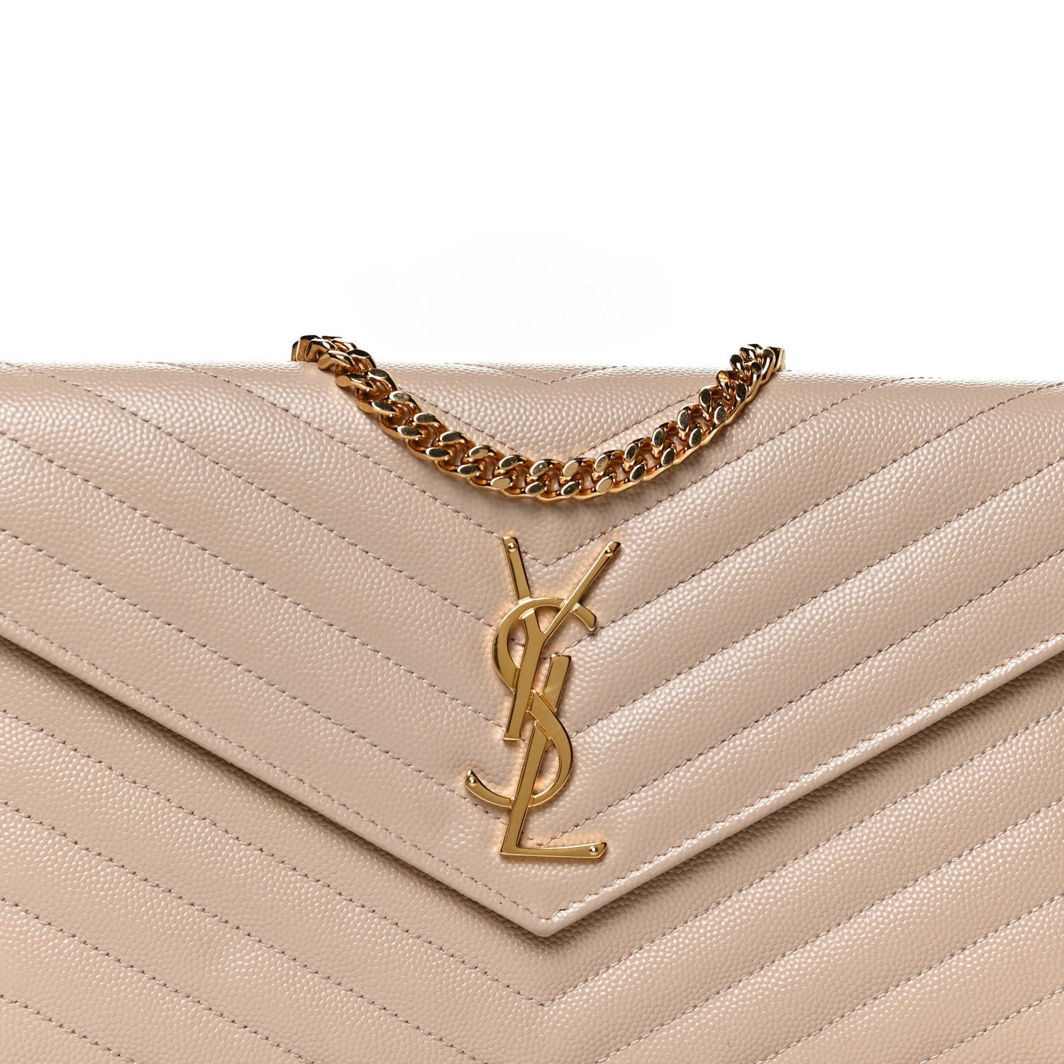 Saint Laurent Grain De Poudre Matelasse Chevron Monogram Chain Wallet Nude Powder 8 of 11