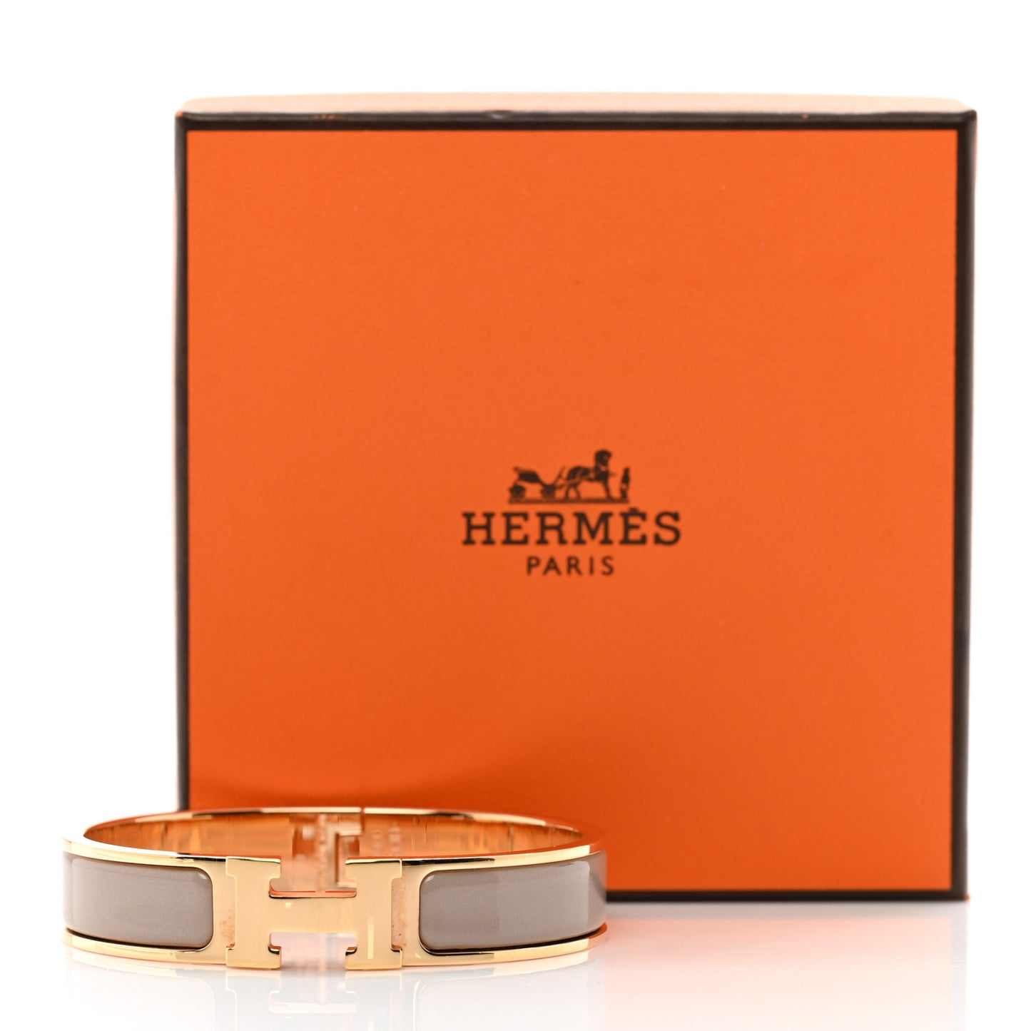 Enamel Narrow Clic Clac H Bracelet PM Marron Glace