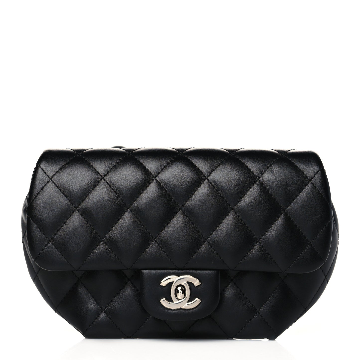 Calfskin Quilted CC Uniform Flap Belt Bag Black