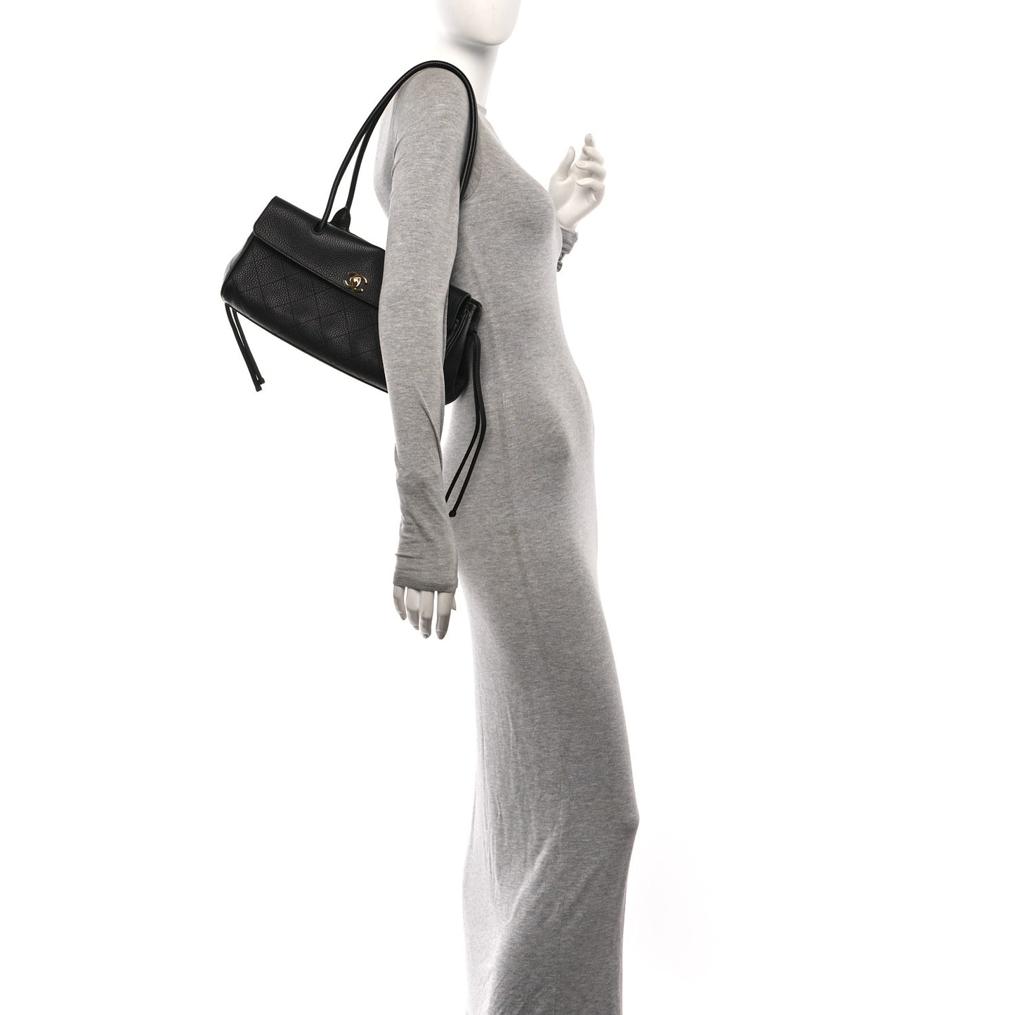 Grained Calfskin Stitched Urban Essentials Small Shopping Bag Black