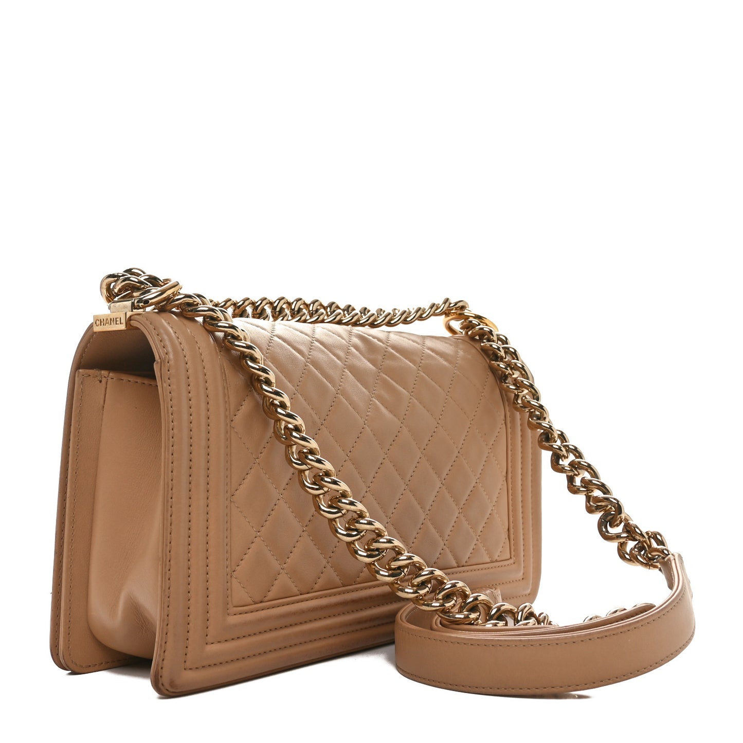 Lambskin Quilted Medium Boy Flap Beige