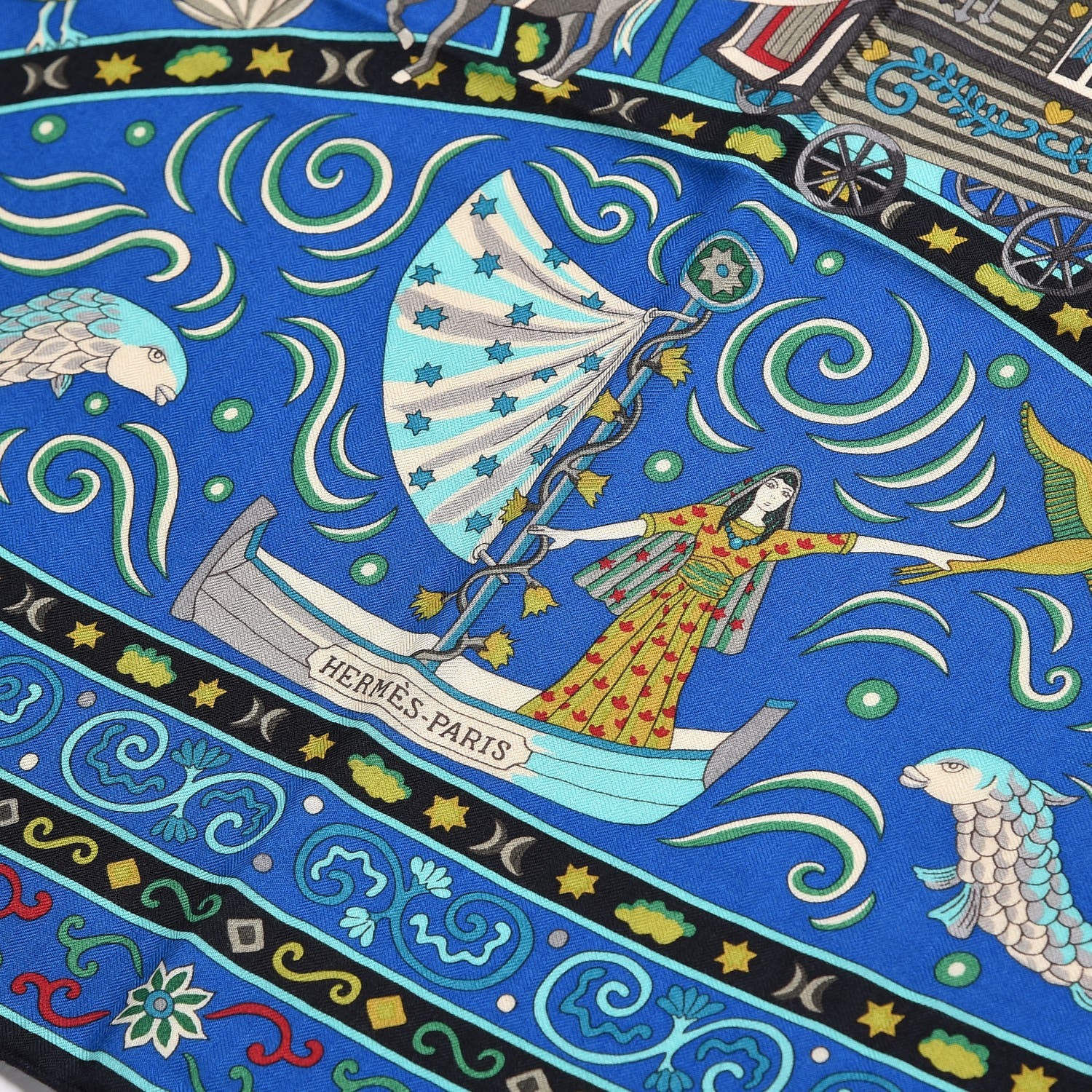 Hermes Cashmere Silk Peuple Du Vent Shawl 140 Caban Cobalt Turquoise 3 of 7