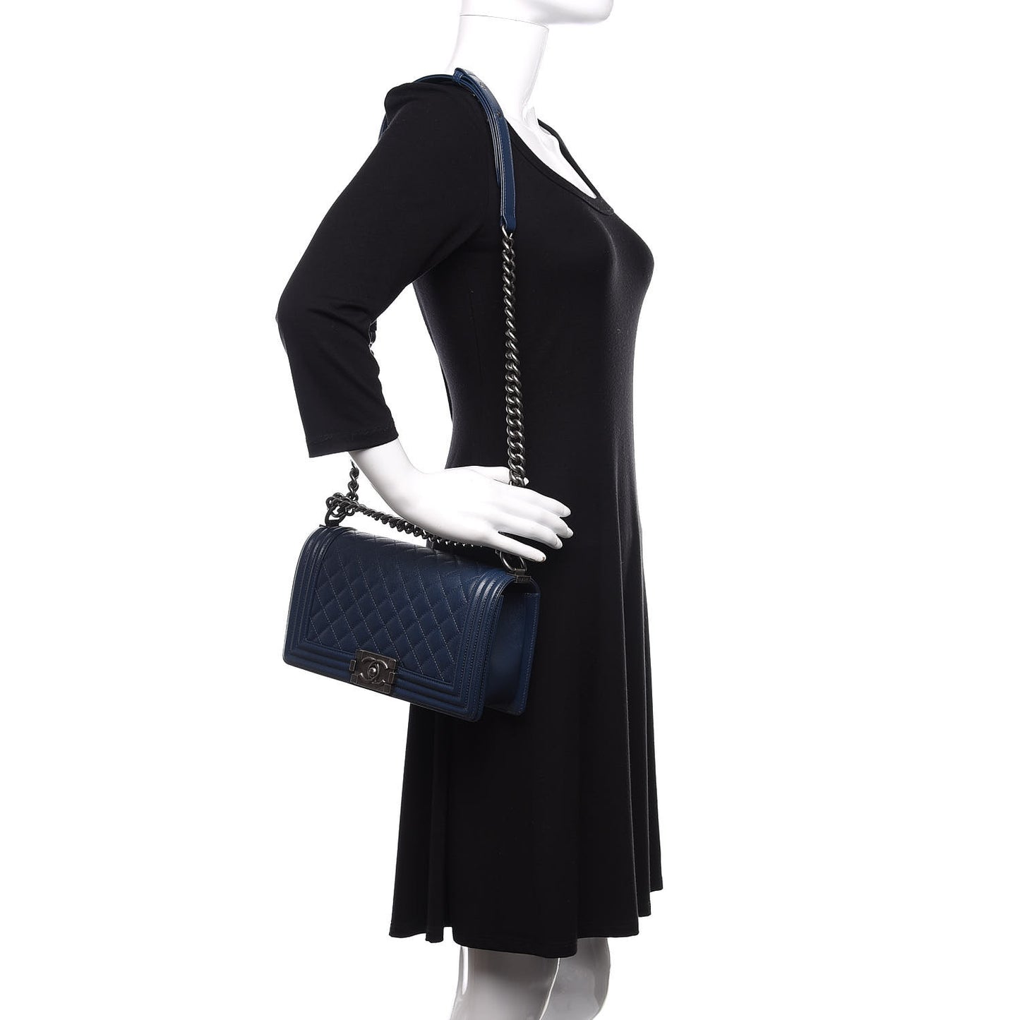 Caviar Quilted Medium Boy Flap Dark Blue