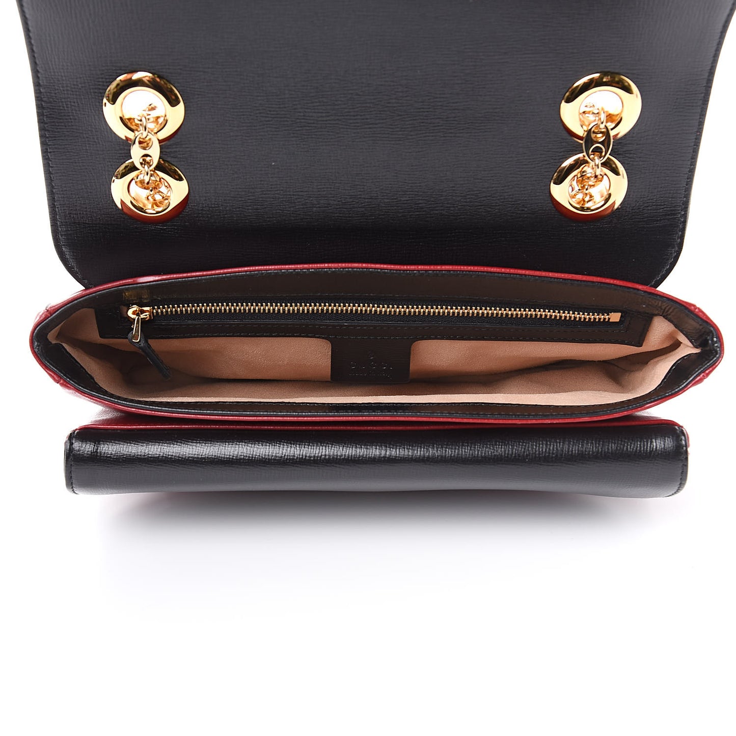 Azalea Calfskin Bi-Color Small Marina Chain Shoulder Bag New Cherry Red Black