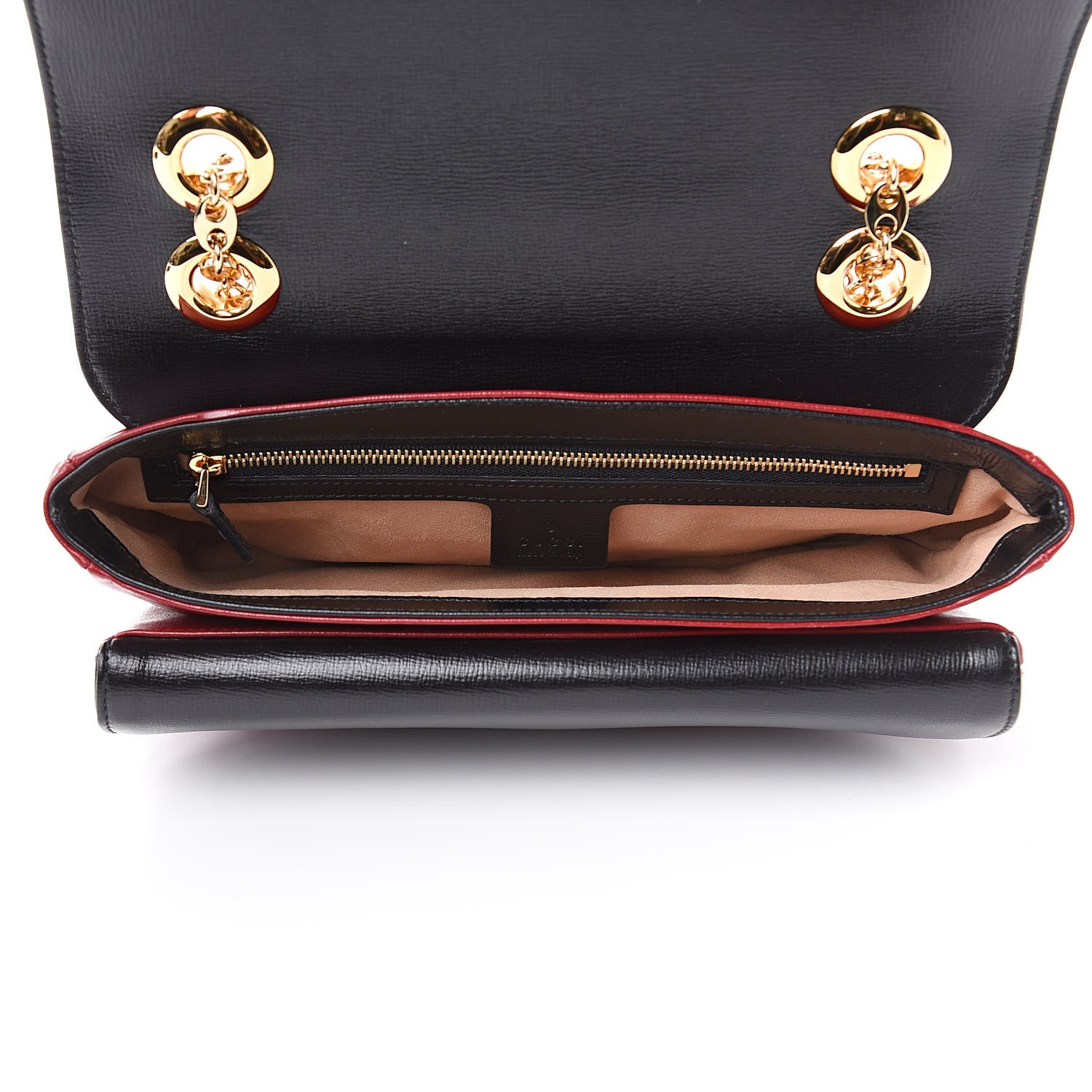 Gucci Azalea Calfskin Bi-Color Small Marina Chain Shoulder Bag New Cherry Red Black 5 of 9